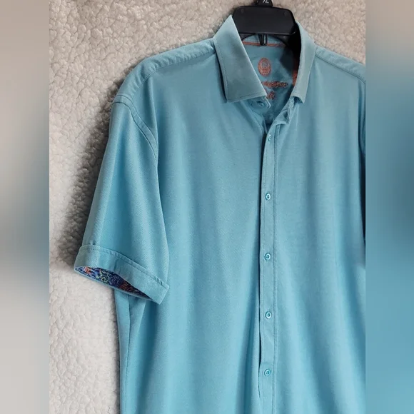 HABERDASHER SELECT Size-L Men's Light Teal Casual Button Down Shirt - Picture 3 of 8